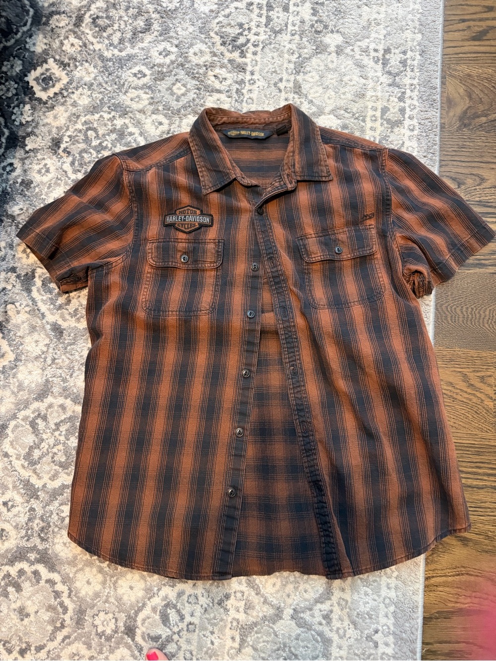 Harley-Davidson Brown & Black Plaid Short-Sleeve Button-Up Shirt